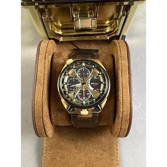 Citizen Men\'s Watch Promaster Tsuno Gold Tone & Black Dial Strap AV0072-01X NIB